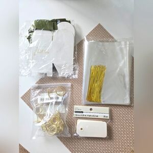 Set of table card holders, cellophane treat bags, tags and sweet boxes